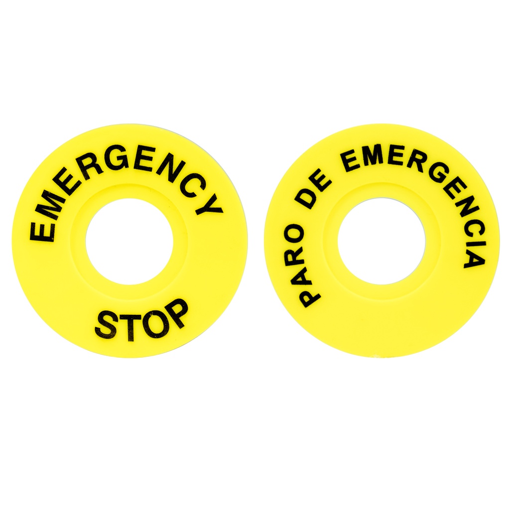 LA800EP Etiquetas plásticas circulares “Paro de emergencia”